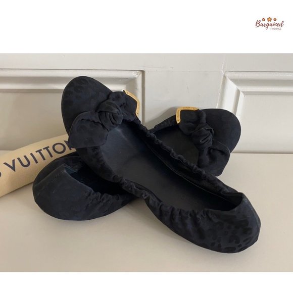Authentic Louis Vuitton Black Leopard Print Fabric Amulet Ballet Flats Size 38/8 - Picture 11 of 13